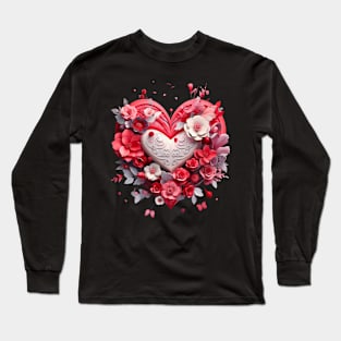 Valentine Heart Love with red flowers Long Sleeve T-Shirt